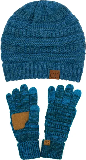 C.C Unisex Soft Stretch Cable Knit Beanie and Anti-Slip Touchscreen Gloves 2 Pc Set 2 Pc Set