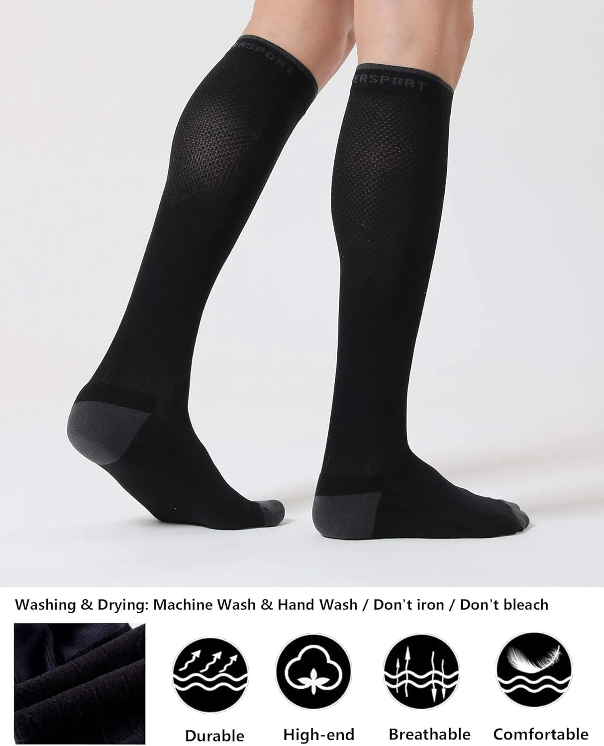 CelerSport 3 Pairs Compression Socks for Men and Women 20-30 mmHg Running Support Socks