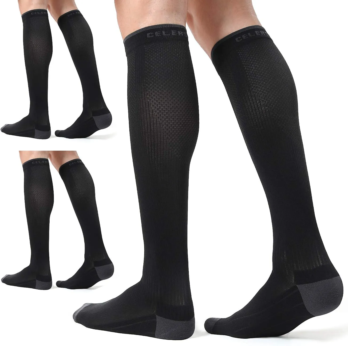 CelerSport 3 Pairs Compression Socks for Men and Women 20-30 mmHg Running Support Socks