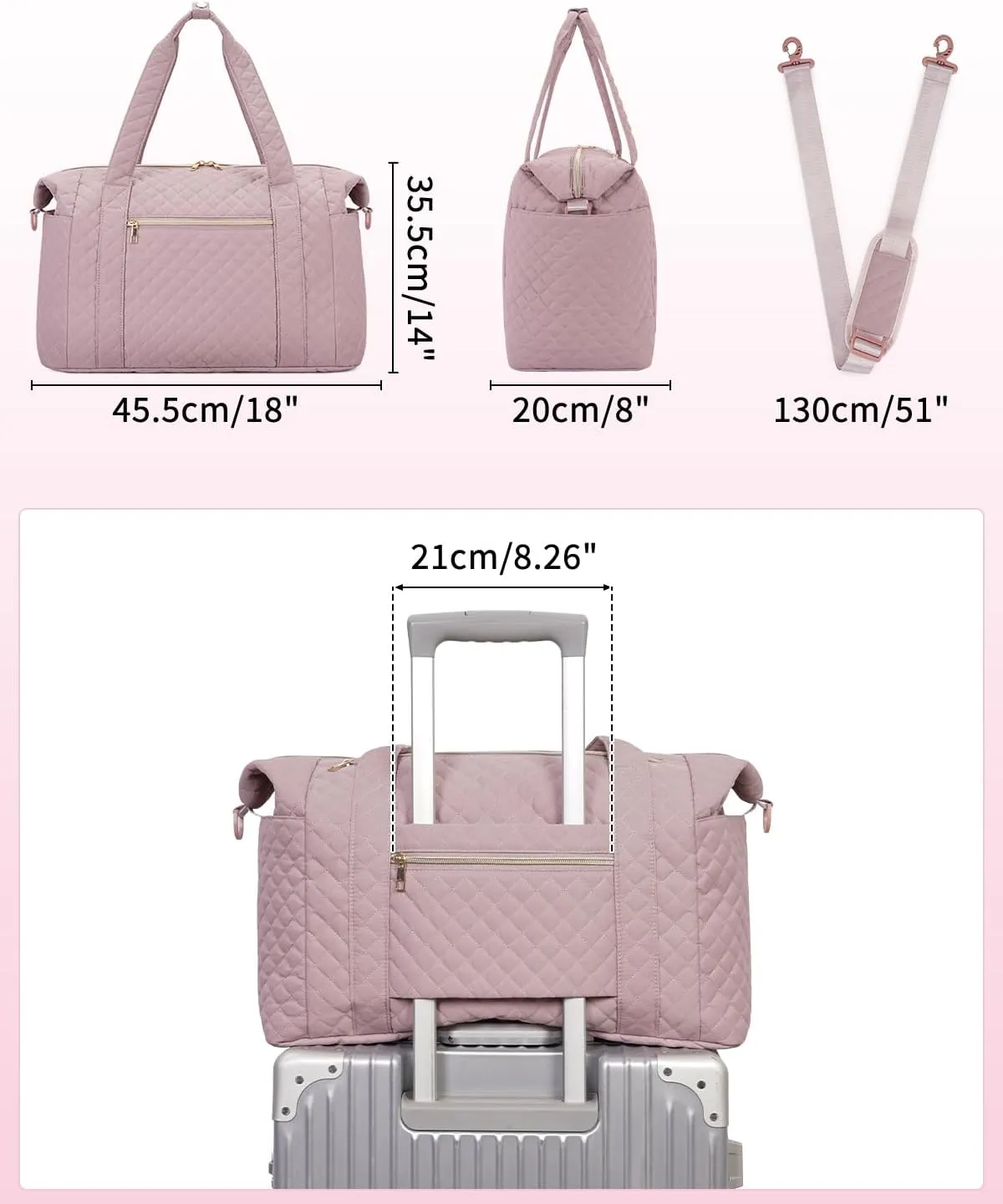 Ceneda Travel Duffel for Spirit Airlines Personal Item - 18x14x8 Under Seat Weekender Overnight Bag with Wet Pocket & Shoe Bag Carry On Luggage (Pink)