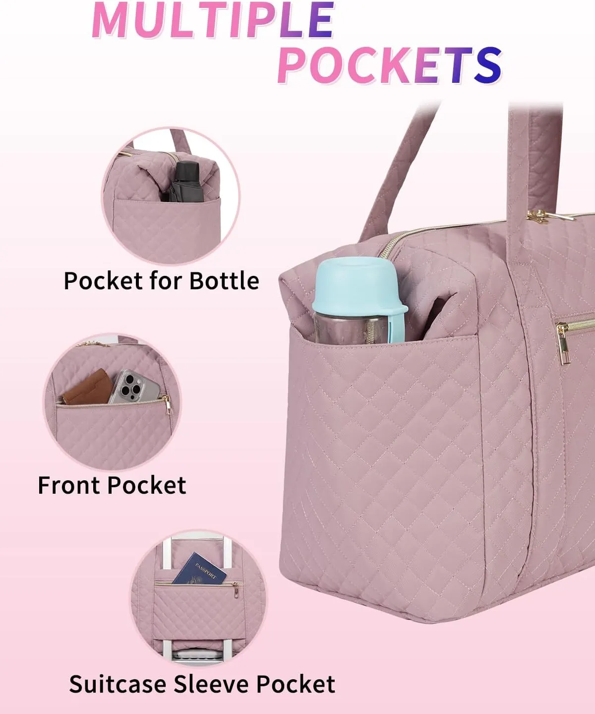Ceneda Travel Duffel for Spirit Airlines Personal Item - 18x14x8 Under Seat Weekender Overnight Bag with Wet Pocket & Shoe Bag Carry On Luggage (Pink)
