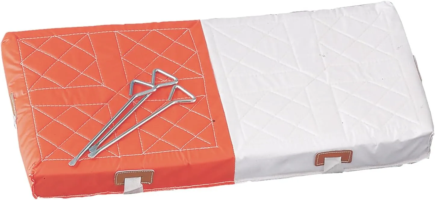 Champion Sports Youth League Double First Base 28"x14"x2", - Foam Filled Base, PVC Coated Nylon Durable Surface Youth Double First Base - 3 Nylon Straps and Metal Spikes Included