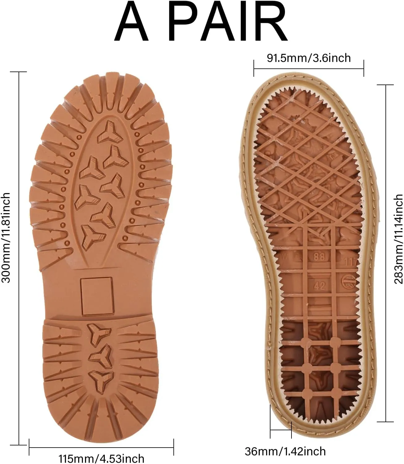 CHGCRAFT Shoe Replacement Rubber Full Out Sole A Pair Leather Shoes Wear Resistant Shoes Sole Raised Shoes Sole for Work Shoes and Boots, Chocolate, 11.8x4.5inch