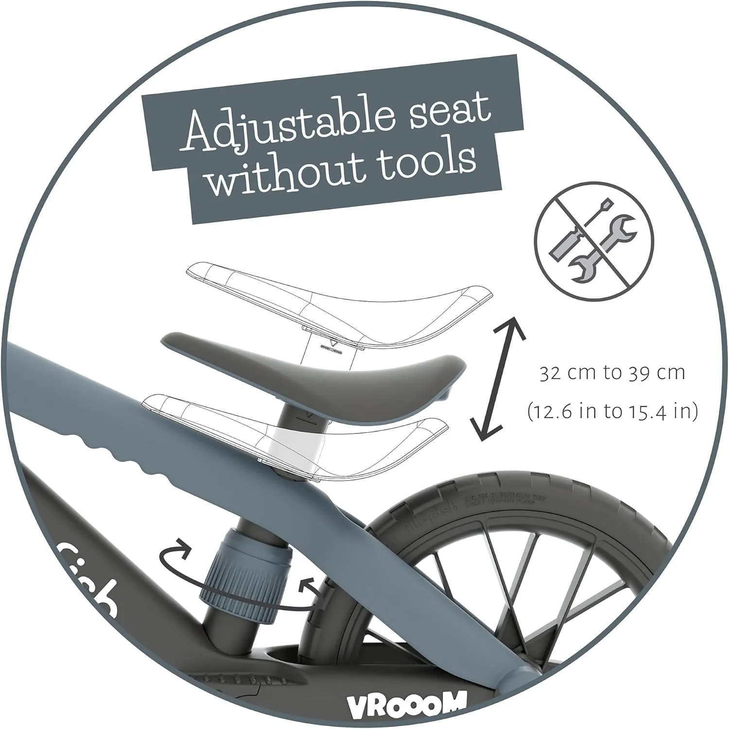 Chillafish BMXie Vroom, 12-Inch Balance Bike Trainer with Real VROOM VROOOM Sounds for Kids 2 to 5 Years, 12-inch Airless Rubberskin Tires, Adjustable Seat Without Tools, Anthracite