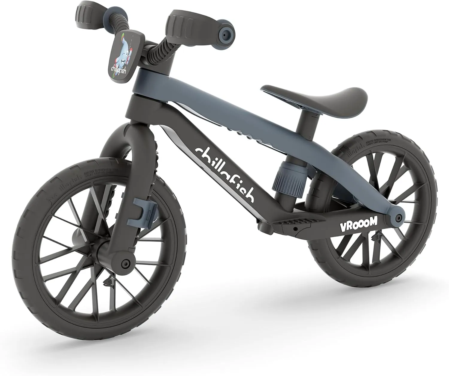 Chillafish BMXie Vroom, 12-Inch Balance Bike Trainer with Real VROOM VROOOM Sounds for Kids 2 to 5 Years, 12-inch Airless Rubberskin Tires, Adjustable Seat Without Tools, Anthracite