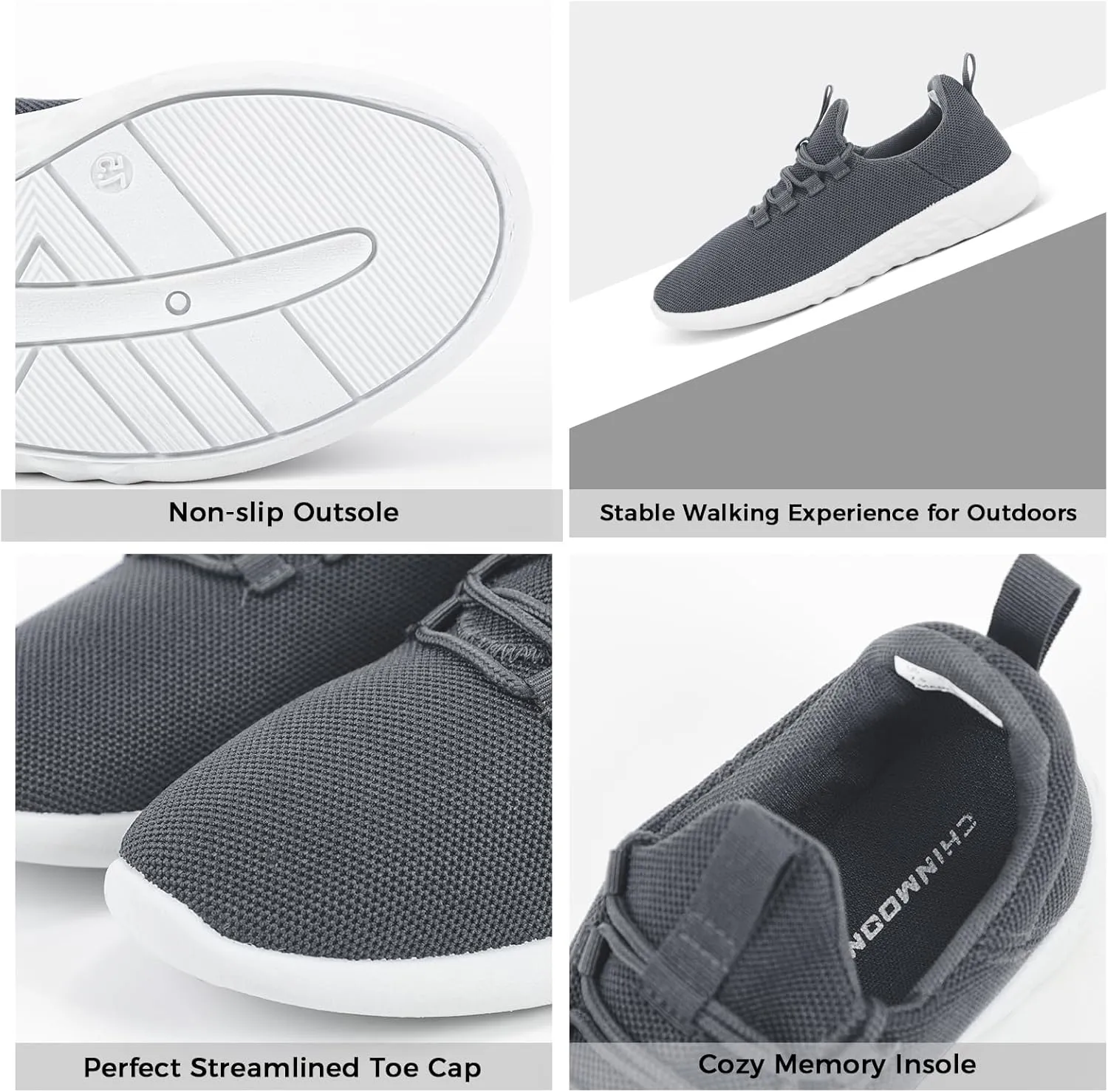 CHIN·MOON Women's Slip On Walking Shoes Lightweight Non Slip Running Gym Shoes Breathable Fashion Sneakers