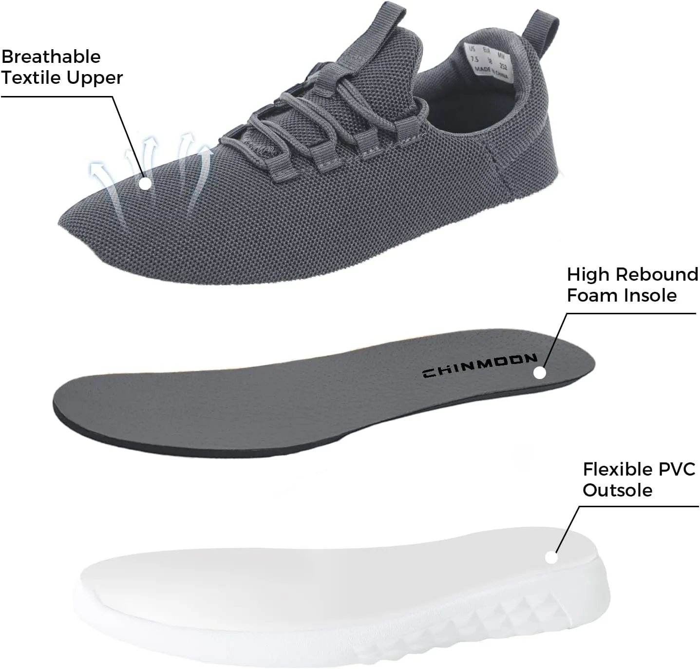 CHIN·MOON Women's Slip On Walking Shoes Lightweight Non Slip Running Gym Shoes Breathable Fashion Sneakers