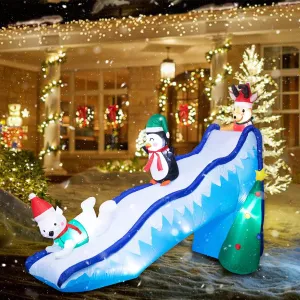 Christmas Inflatable Decorations - 9.5 FT Christmas Inflatable Fun Slide Scene with Penguin Reindeer Polar Bear Christmas Blow Up Christmas Decorations with LED Lights for Lawn Garden Decor