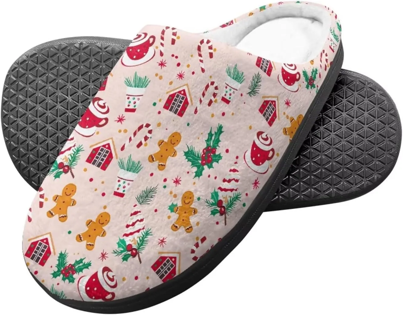Christmas Kids Fuzzy Warm House Slippers for Girls Non Slip Rubber Sole Home Slippers for Toddlers Size 9-15