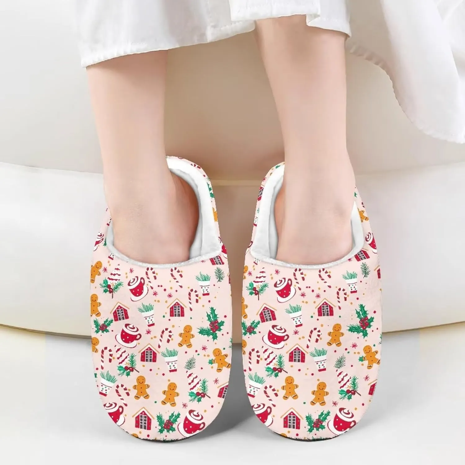 Christmas Kids Fuzzy Warm House Slippers for Girls Non Slip Rubber Sole Home Slippers for Toddlers Size 9-15