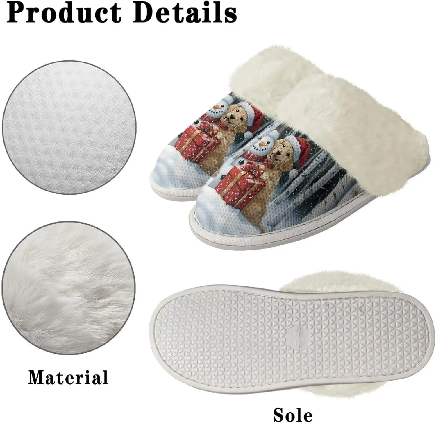Christmas Womens Cartoon Indoor Warm Fleece Slippers Winter Soft Cozy Home Non-Slip Plush Slip-on Shoes