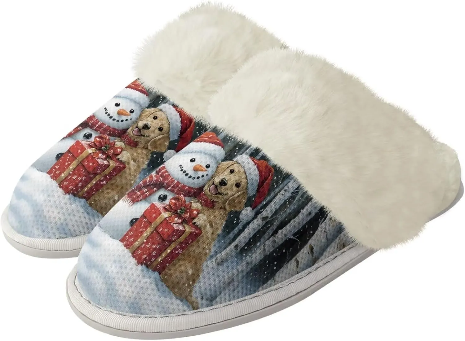 Christmas Womens Cartoon Indoor Warm Fleece Slippers Winter Soft Cozy Home Non-Slip Plush Slip-on Shoes