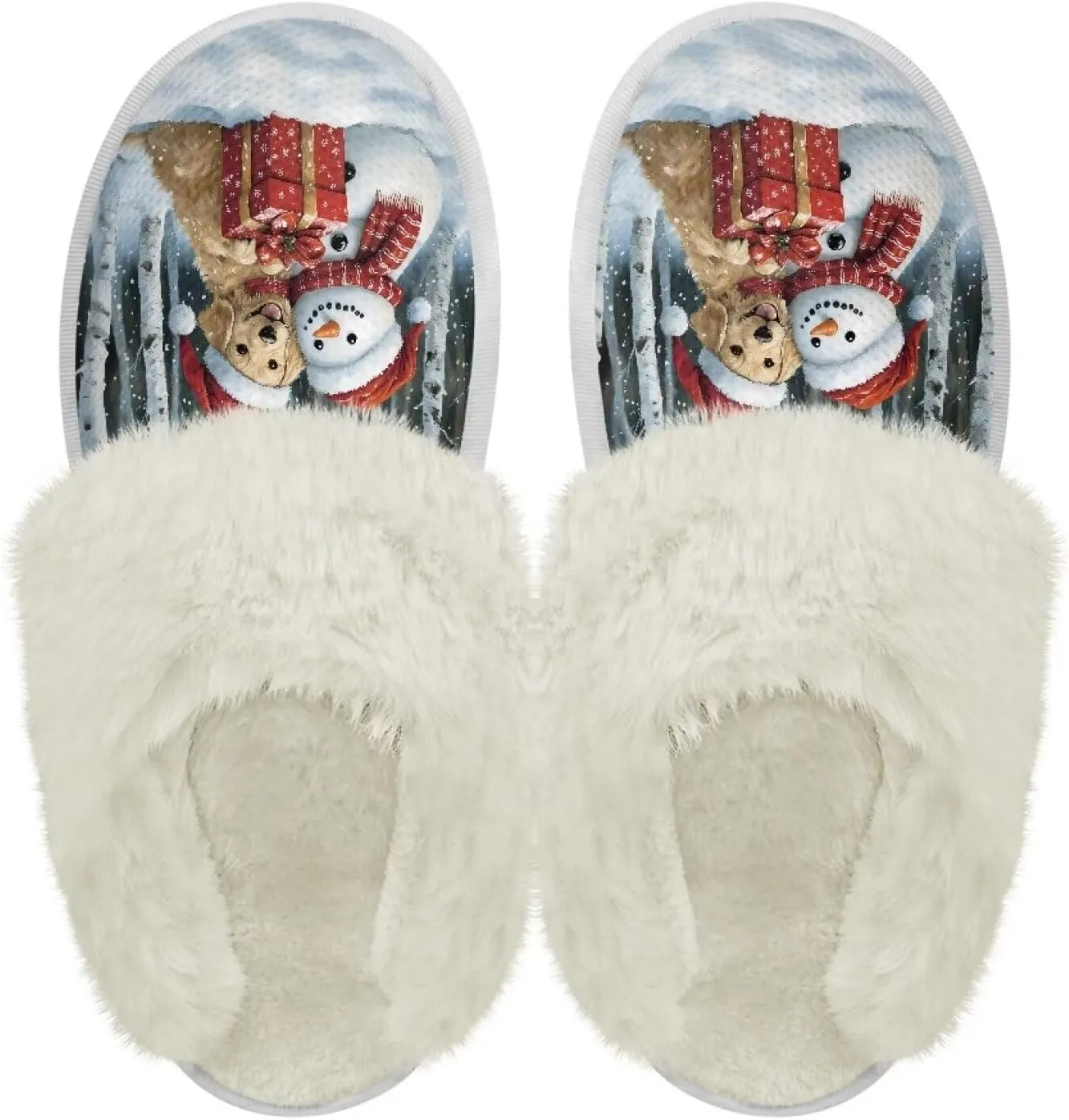 Christmas Womens Cartoon Indoor Warm Fleece Slippers Winter Soft Cozy Home Non-Slip Plush Slip-on Shoes
