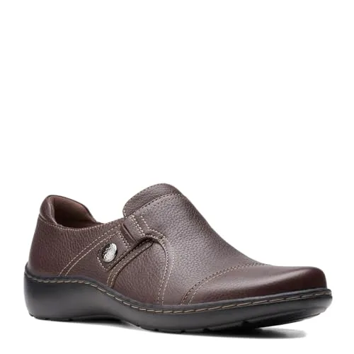 Clarks Women's Cora Poppy Loafer, Dark Brown Tumbled, 9
