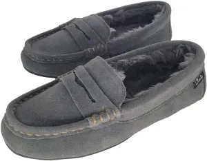 Clarks Women's Penny Loafers Moccasin Slippers, LB0905 - Indoor/Outdoor Close Back Slip-Ons with Faux Fur Lining & Non-Slip Outsole - Ladies Casual Boat Shoes for Driving Lounging & More (Grey Size 6)