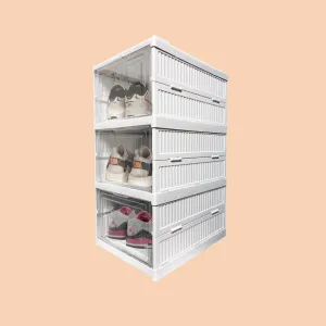 Collapsible Shoe Storage Organizer, Shoe Storage with Magnetic Clear Door, Integrated 3 Min Quick Installation, Portable Shoe Organizer for Closet,Entryway