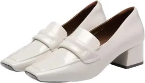 Comfort Women's Loafers Square Toe Patent Leather Waterproof Platforms Chunky Block Heels for Women Office Dress Casual Shoes