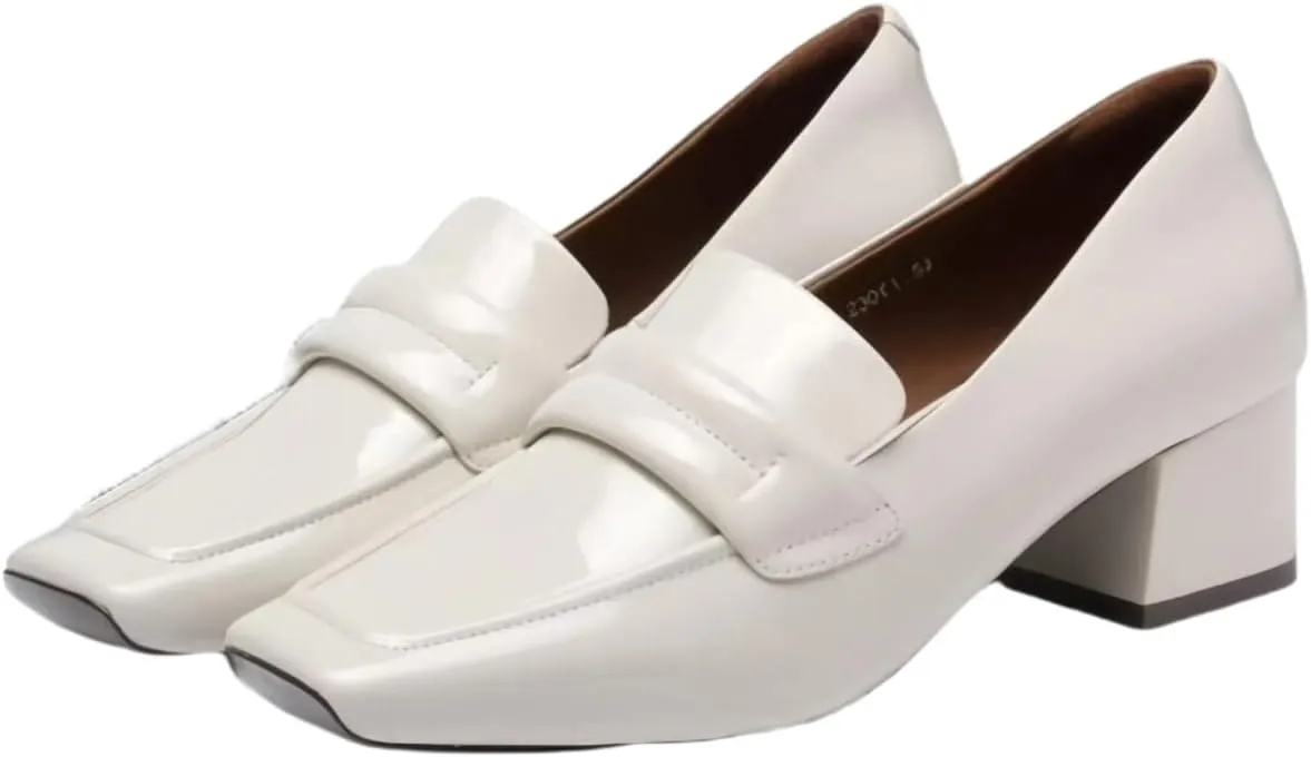 Comfort Women's Loafers Square Toe Patent Leather Waterproof Platforms Chunky Block Heels for Women Office Dress Casual Shoes