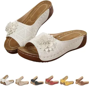 Comfortable Non-Slip Solid Color Open-Toe Wedge Sandals for Women,Summer Orthopedic Slip on Platform Shoes,Arch Support Beach Slides