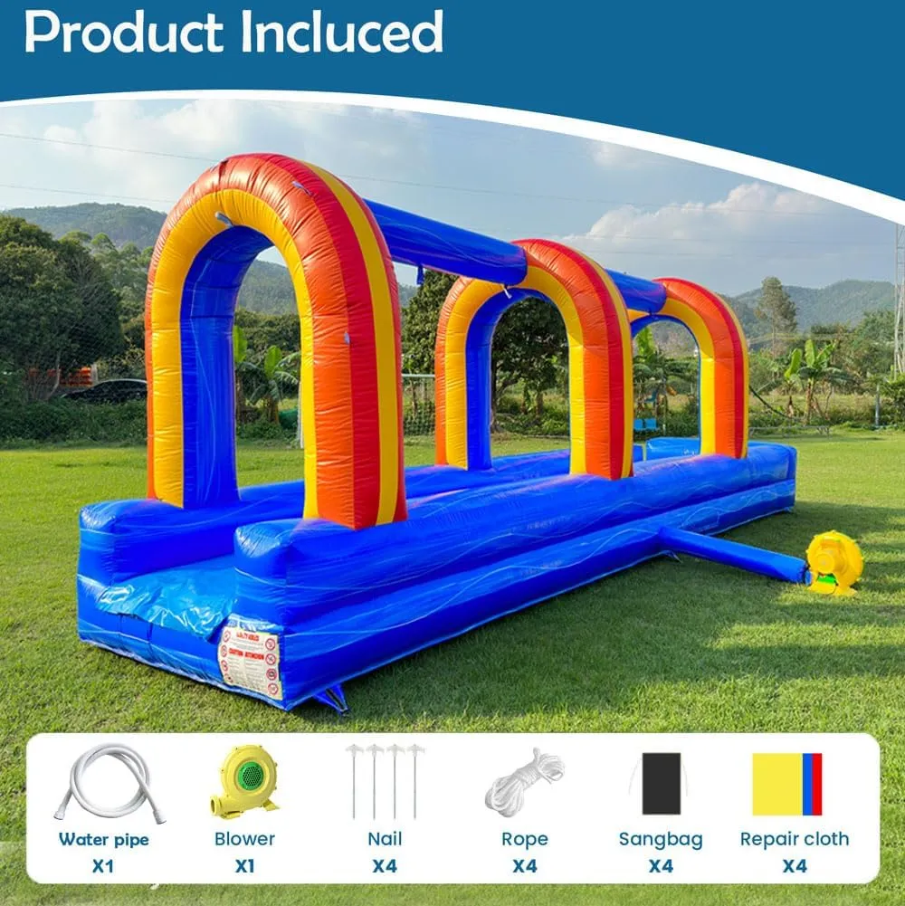 Commercial Grade Inflatable Slip and Splash Slide with Blower for Kids & Adults for Rental or Home Use Outdoor Party Bounce House (Blue Marble, 25ftx 6ftx 9ft)