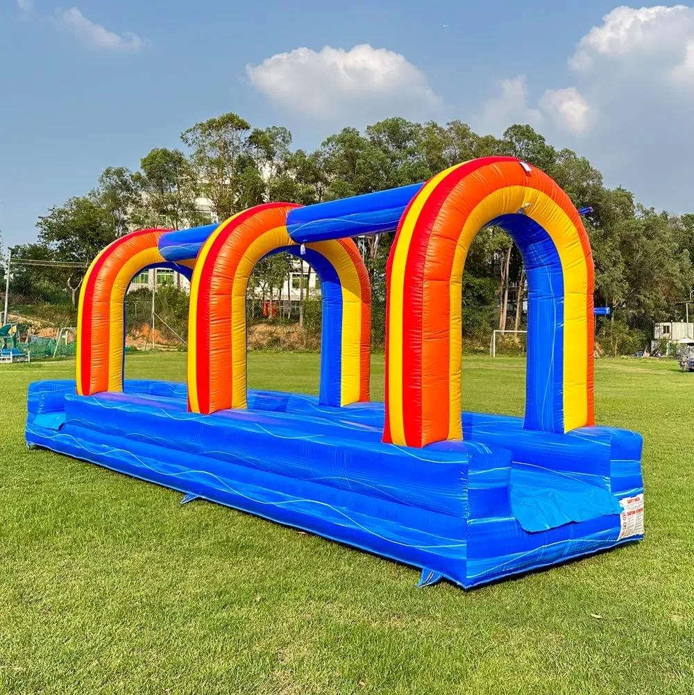 Commercial Grade Inflatable Slip and Splash Slide with Blower for Kids & Adults for Rental or Home Use Outdoor Party Bounce House (Blue Marble, 25ftx 6ftx 9ft)