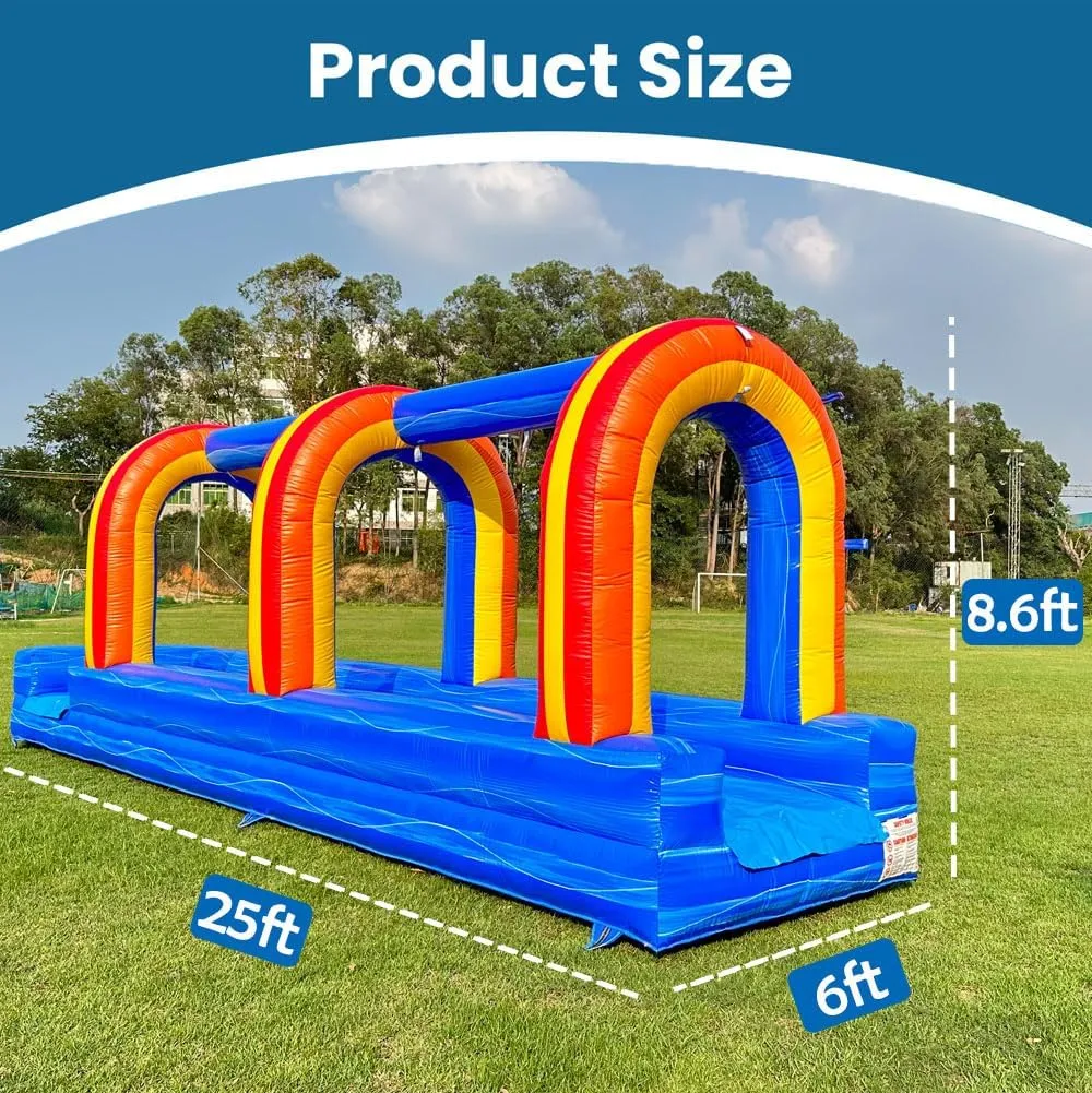 Commercial Grade Inflatable Slip and Splash Slide with Blower for Kids & Adults for Rental or Home Use Outdoor Party Bounce House (Blue Marble, 25ftx 6ftx 9ft)