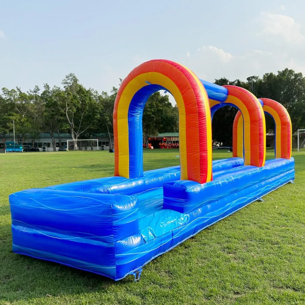 Commercial Grade Inflatable Slip and Splash Slide with Blower for Kids & Adults for Rental or Home Use Outdoor Party Bounce House (Blue Marble, 25ftx 6ftx 9ft)