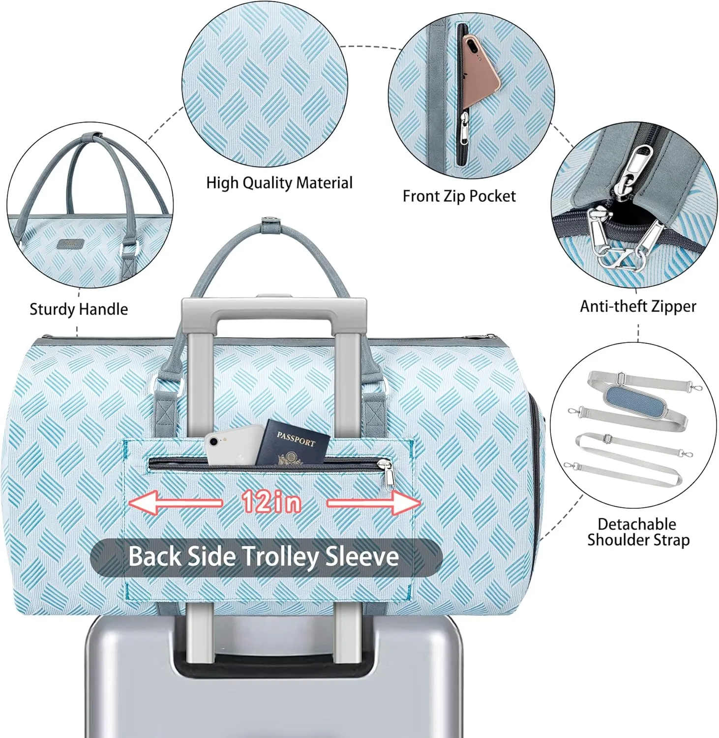 Convertible Garment Duffel Bag for Travel - Carry On Garment Bags With Toiletry Bag Large Weekender Bag for Men Women 2 in 1 Hanging Suitcase Suit Travel Duffel Overnight Bags 4pcs Set