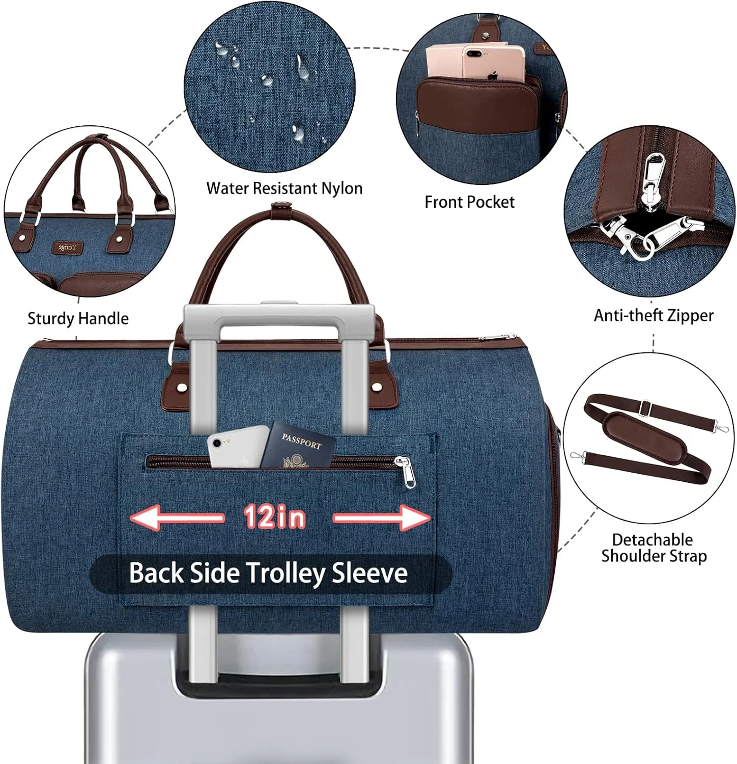 Convertible Garment Duffle Bags for Travel - Carry on Garment Bag for Men Women Large Travel Duffel Bag with Crossbody Bag 4pcs Set, 2 in 1 Hanging Suit Dress Clothes Bag Suitcase Travel Weekender Bag
