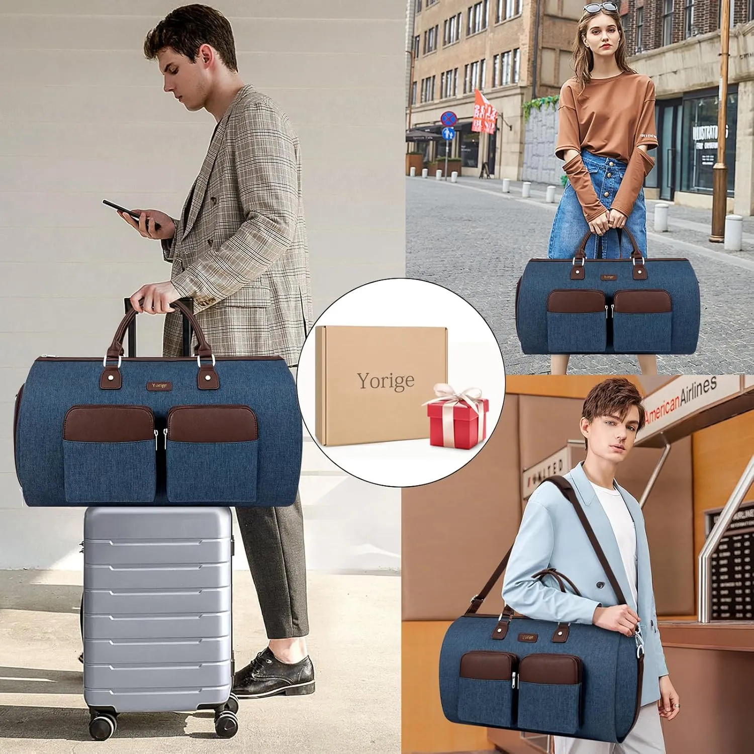 Convertible Garment Duffle Bags for Travel - Carry on Garment Bag for Men Women Large Travel Duffel Bag with Crossbody Bag 4pcs Set, 2 in 1 Hanging Suit Dress Clothes Bag Suitcase Travel Weekender Bag