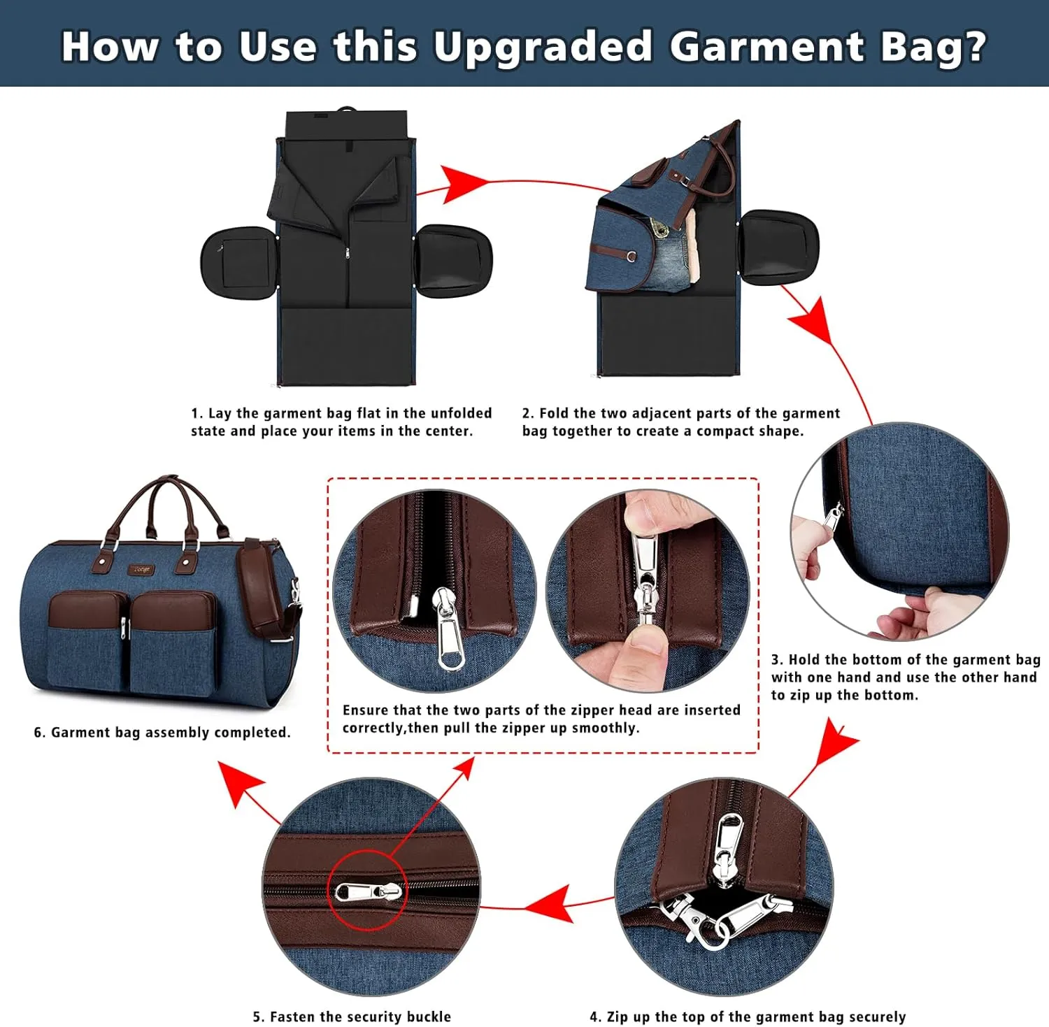 Convertible Garment Duffle Bags for Travel - Carry on Garment Bag for Men Women Large Travel Duffel Bag with Crossbody Bag 4pcs Set, 2 in 1 Hanging Suit Dress Clothes Bag Suitcase Travel Weekender Bag