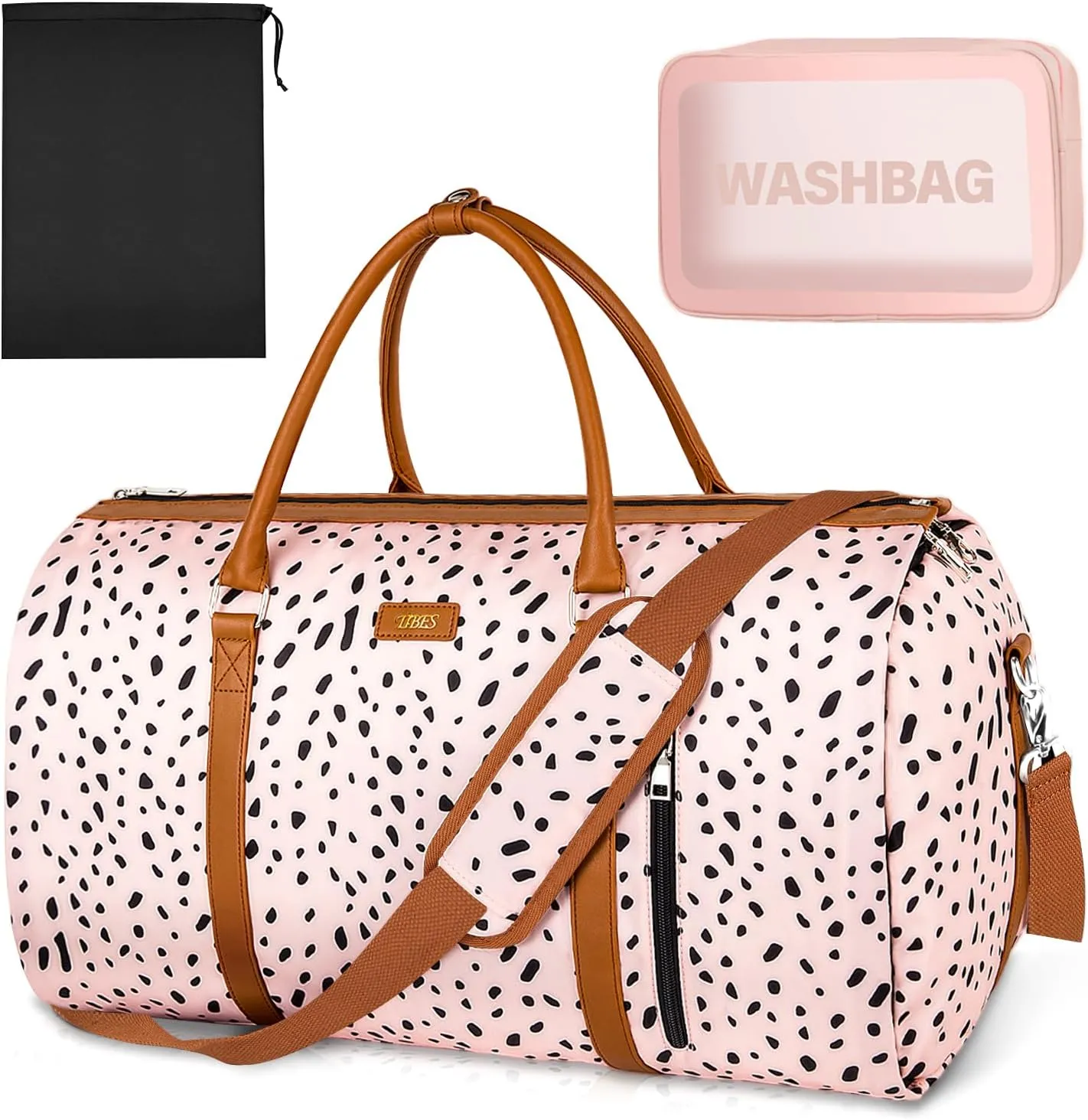 Convertible Garment Duffle Bags for Travel - Carry On Garment Bags With Toiletry Bag, Large Weekender Bags for Women Men 2 in 1 Hanging Suitcase Suit Travel Duffel Bags (Pink Leopard)