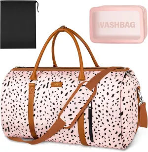 Convertible Garment Duffle Bags for Travel - Carry On Garment Bags With Toiletry Bag, Large Weekender Bags for Women Men 2 in 1 Hanging Suitcase Suit Travel Duffel Bags (Pink Leopard)