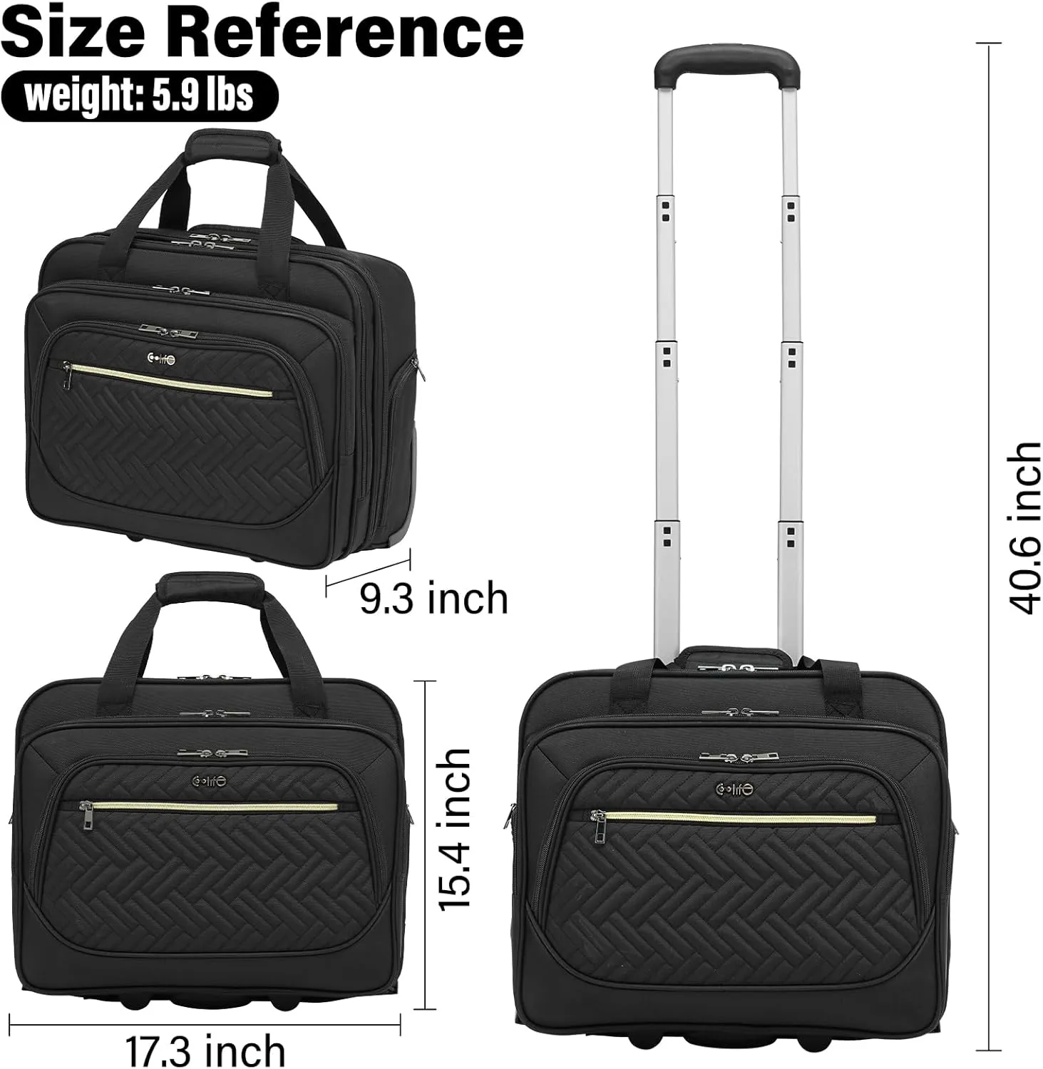 Coolife Rolling Laptop Briefcase 17.3 Inch Laptop Case Roller Computer Bag with Wheels Mobile Office Computer Brief