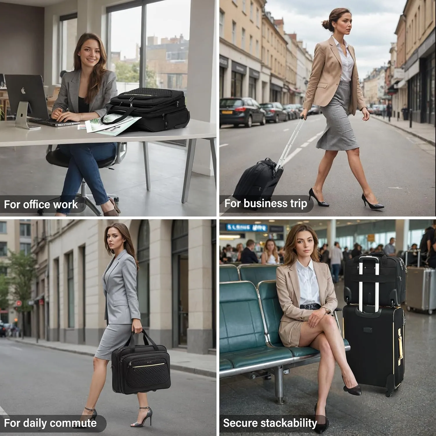 Coolife Rolling Laptop Briefcase 17.3 Inch Laptop Case Roller Computer Bag with Wheels Mobile Office Computer Brief