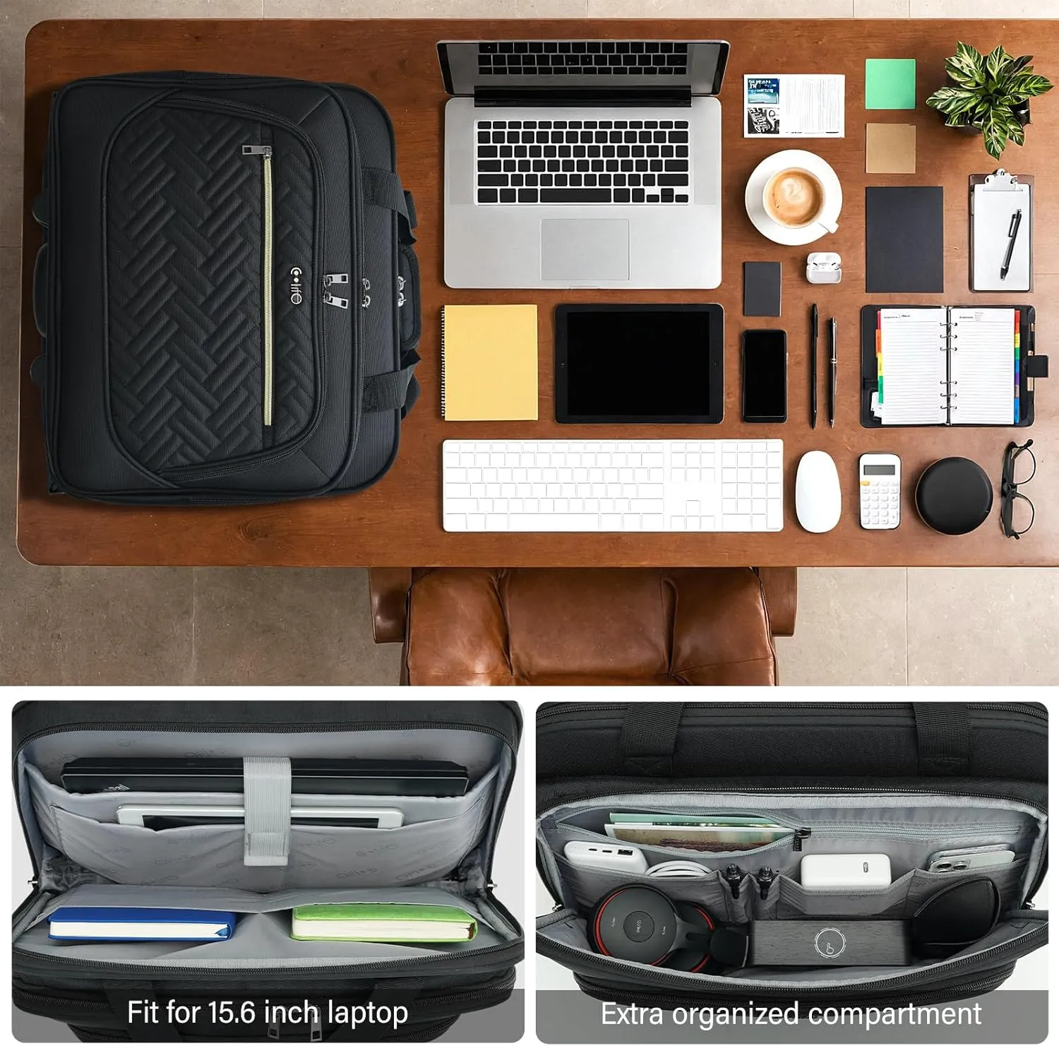 Coolife Rolling Laptop Briefcase 17.3 Inch Laptop Case Roller Computer Bag with Wheels Mobile Office Computer Brief