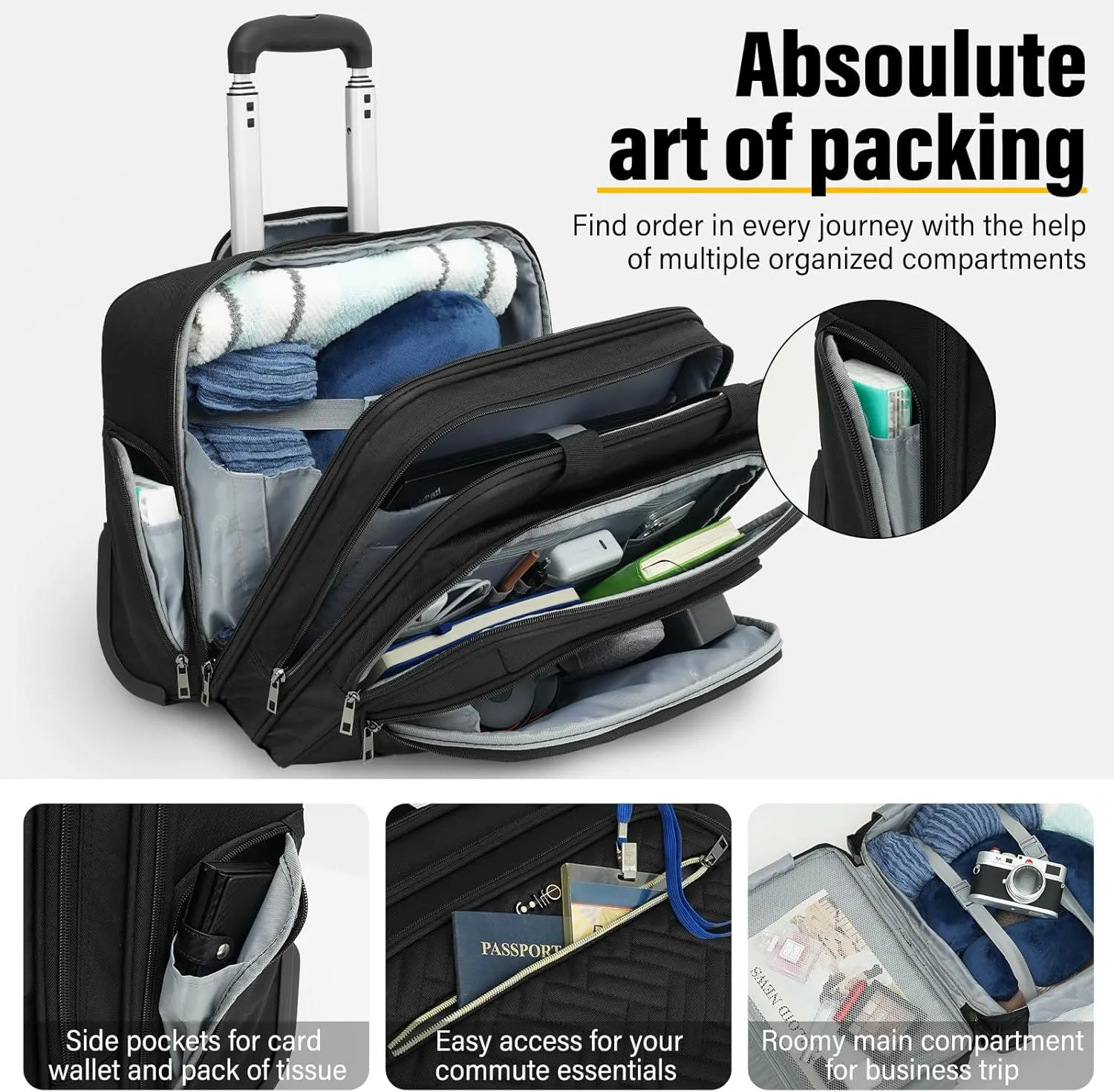 Coolife Rolling Laptop Briefcase 17.3 Inch Laptop Case Roller Computer Bag with Wheels Mobile Office Computer Brief