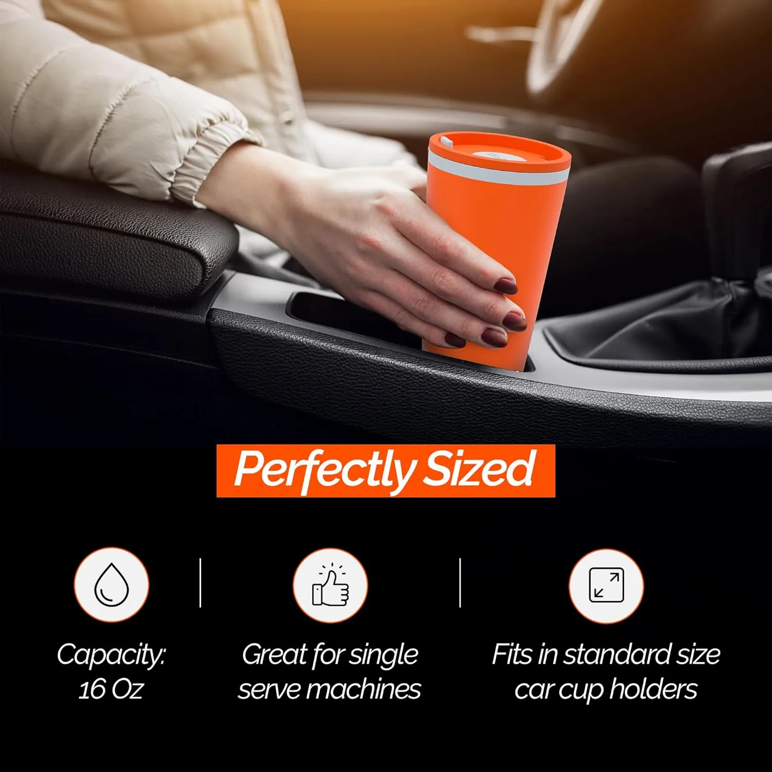Copco Cone Desk Mug, 16 Ounce (Set of 2) - Double Wall Insulated Mug Set with Lid and Handle, Microwave & Dishwasher Safe, BPA-Free Mug, Desk-Friendly & Car Cup Holder Compatible (Orange/Mustard)