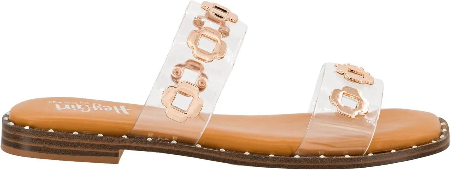 Corkys Footwear Low Tide Double Strap Sandal - Featuring Two Metal-Accented Straps, A Cushioned Insole, Studded Outsole, Easy and Convenient Slip-On design