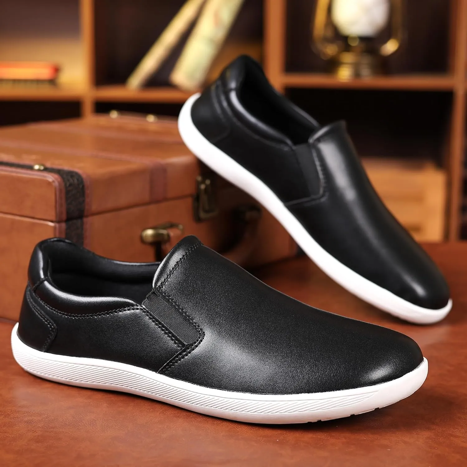 COSIDRAM Men's Casual Loafers Comfort Wide Toe Soft Daily Walking Sneakers Classic Slip On Shoes