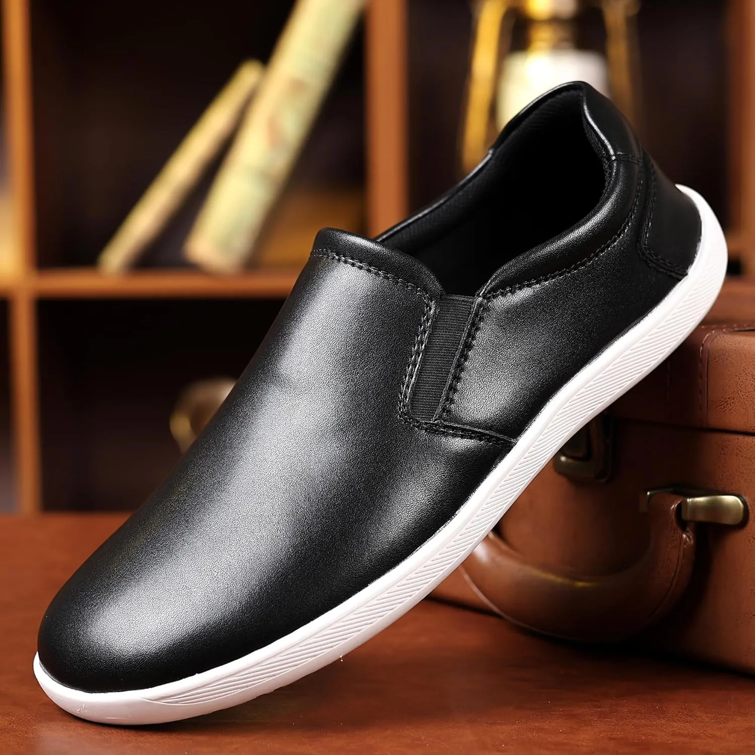 COSIDRAM Men's Casual Loafers Comfort Wide Toe Soft Daily Walking Sneakers Classic Slip On Shoes