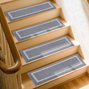 COSY HOMEER Soft Stair Treads Non-Slip Carpet Mat 28inX9in Indoor Stair Runners for Wooden Steps, Stair Rugs for Kids and Dogs, 100% Polyester TPE Backing 4pcs, Grey,Square