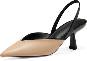 Coutgo Womens Slingback Kitten Heels Closed Pointed Toe Slip on Party Work Pumps Dress Shoes