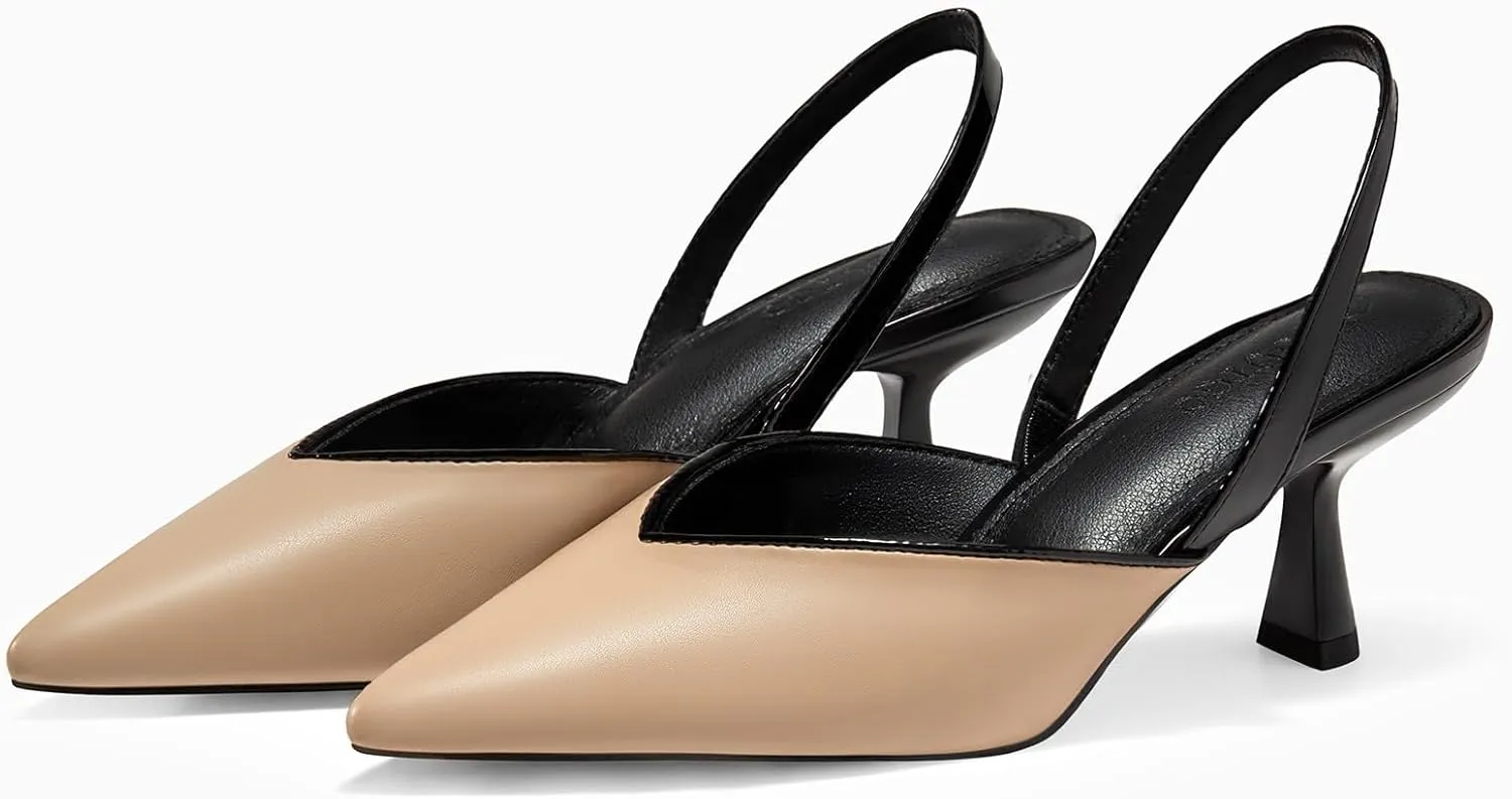 Coutgo Womens Slingback Kitten Heels Closed Pointed Toe Slip on Party Work Pumps Dress Shoes