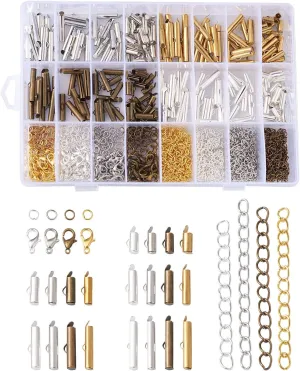 Craftdady 200pcs 4 Colors Slide On End Clasps Tubes 5 Sizes Brass Slider End Caps with Lobster Claw Clasps Twisted Extender Chains Jump Rings for Jewelry Craft Making 10mm/ 13mm/ 16mm/ 20mm/ 25mm