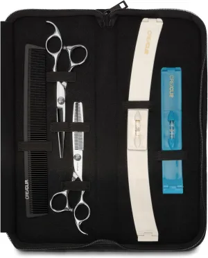 CreaProducts Original CreaClip Case and Hair Scissors, Hair Cutting Tool Hair Cutting Shears Thinning Scissors Hair Comb for Layers Bangs Kids Hair Cut Hair Cutting Kit (Set of 5) (CC043)