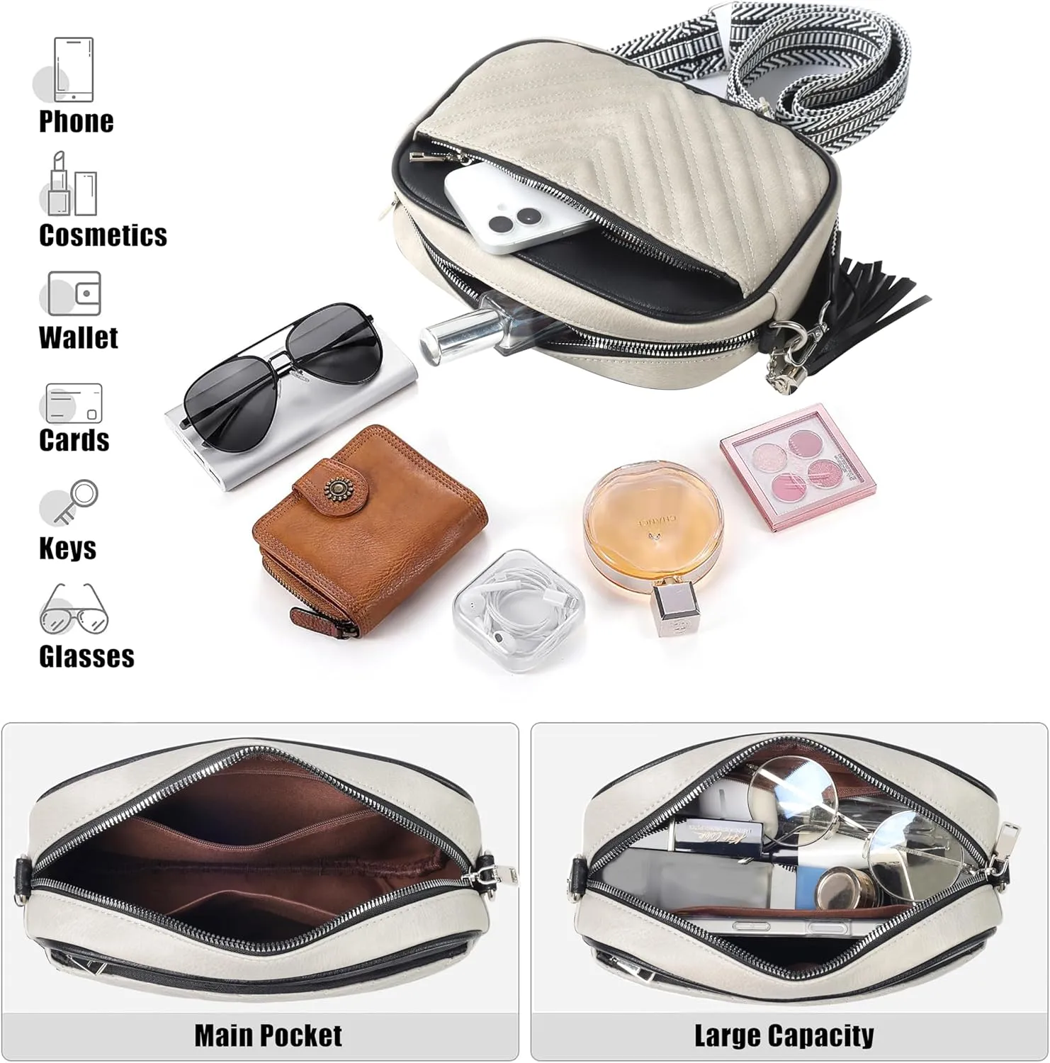 Crossbody Bags for Women Soft Leather Crossbody Purses Small Shoulder Handbags with Two Adjustable Straps