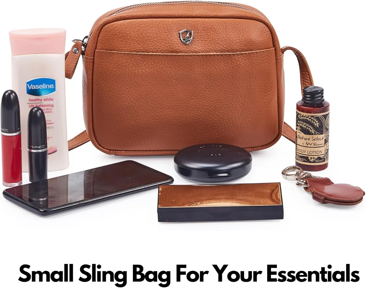 Crossbody Sling Bag for Women Trendy Real Leather Purse Mini Soft Pebbled Crossover with Card Case