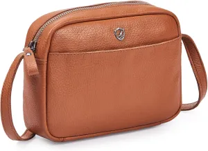 Crossbody Sling Bag for Women Trendy Real Leather Purse Mini Soft Pebbled Crossover with Card Case