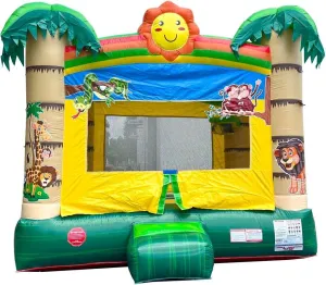 Crossover Inflatable Bounce House - Commercial Grade Party Playhouse Tropical Jungle Smiley Face Slide & Blower - for Kids & Toddlers - Backyard Outdoor Jump Fun - W/Stakes & Storage Bag 13x12x14.5ft